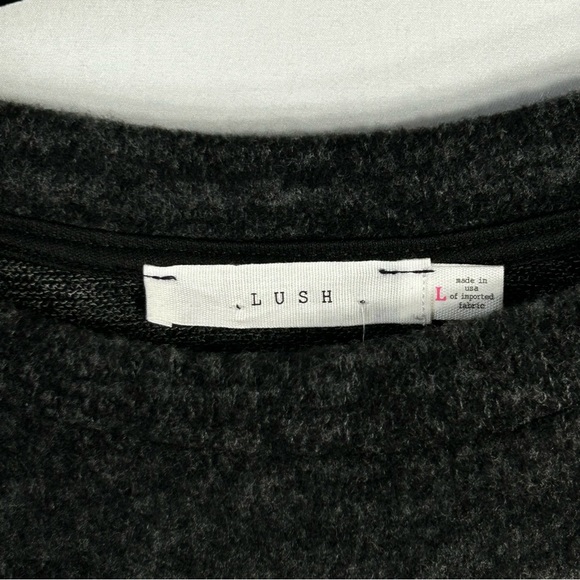 Lush NWT Twist Front Wrap Long Sleeve Charcoal Sweater Midi Soft Dress Sz L - Picture 2 of 10